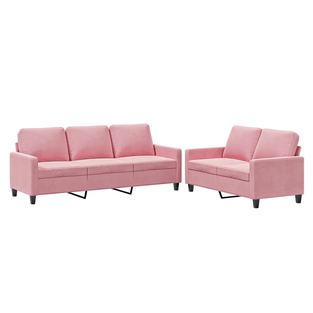 Ensemble de canapés 2 pcs avec coussins rose velours