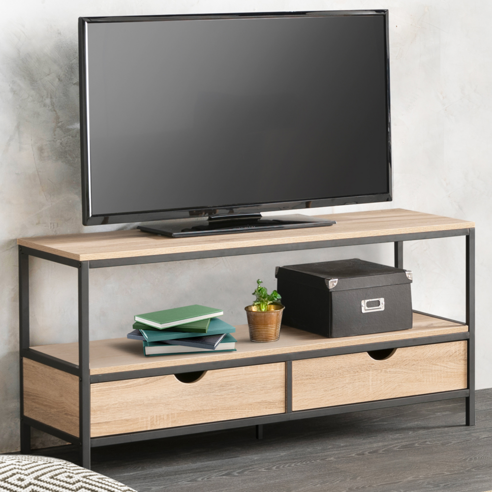 Meuble tv 113 cm detroit 2 tiroirs design industriel