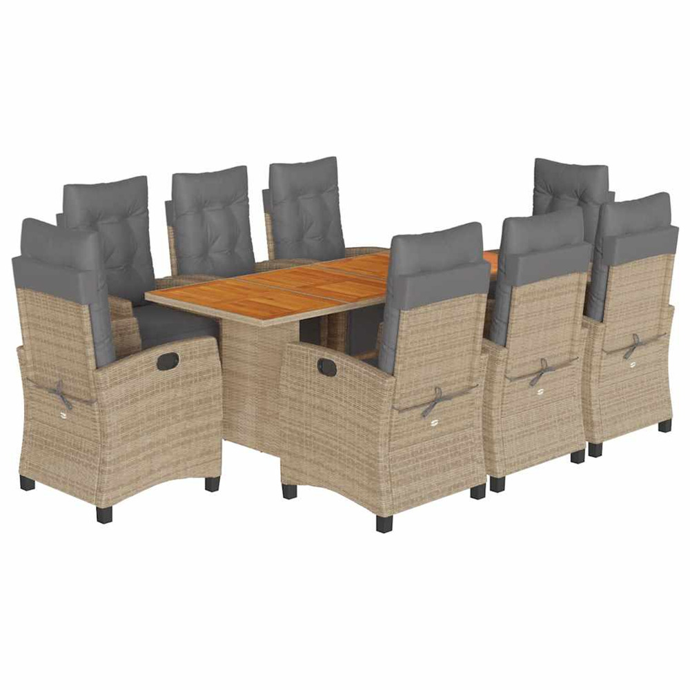 Ensemble à manger de jardin et coussins 9 pcs mélange beige
