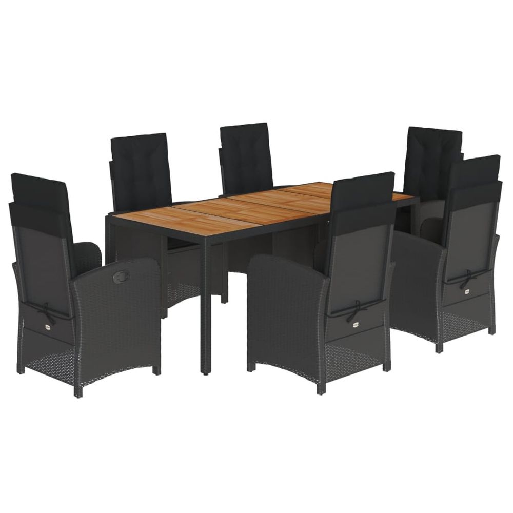 Ensemble à manger de jardin coussins 7pcs noir résine tressée