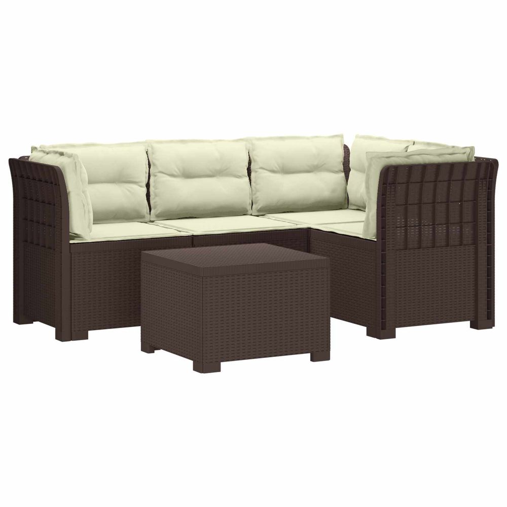 Canapé de jardin 4 places avec coussins style rotin pp marron