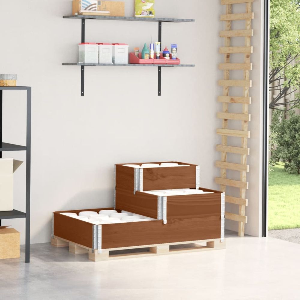 Potager en bois marron 3 étages pour balcon, carré de jardinage pliable 120x80x60cm