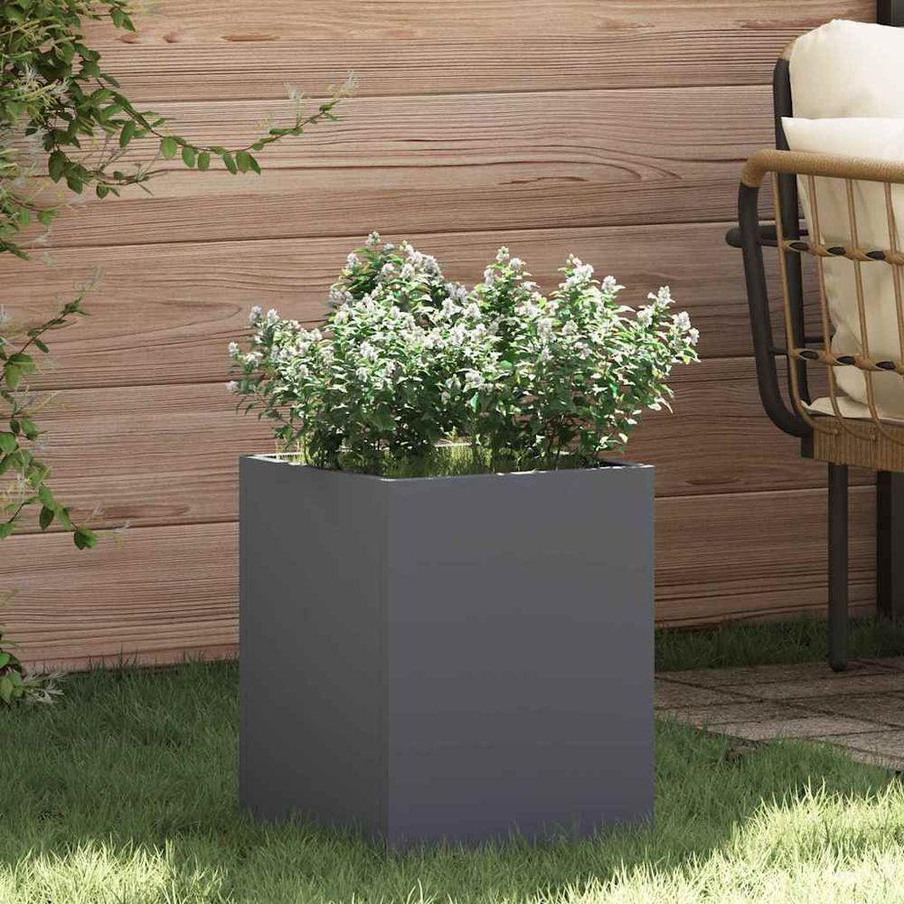 Jardinière carrée acier style industriel pour jardin anthracite 32x32x40 cm