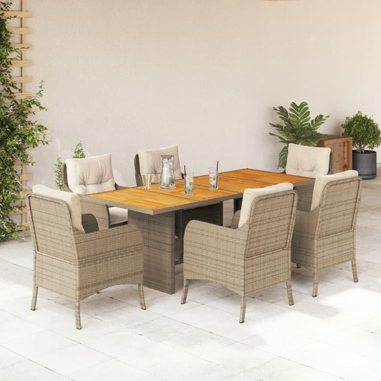 Ensemble à manger de jardin et coussins 7 pcs beige poly rotin