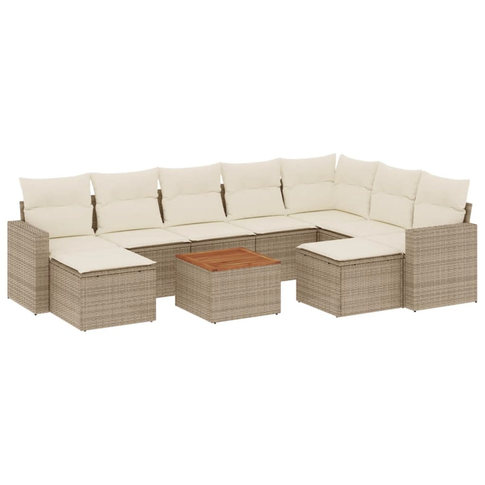 Salon de jardin avec coussins 10 pcs beige résine tressée