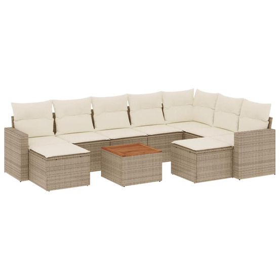 Salon de jardin avec coussins 10 pcs beige résine tressée