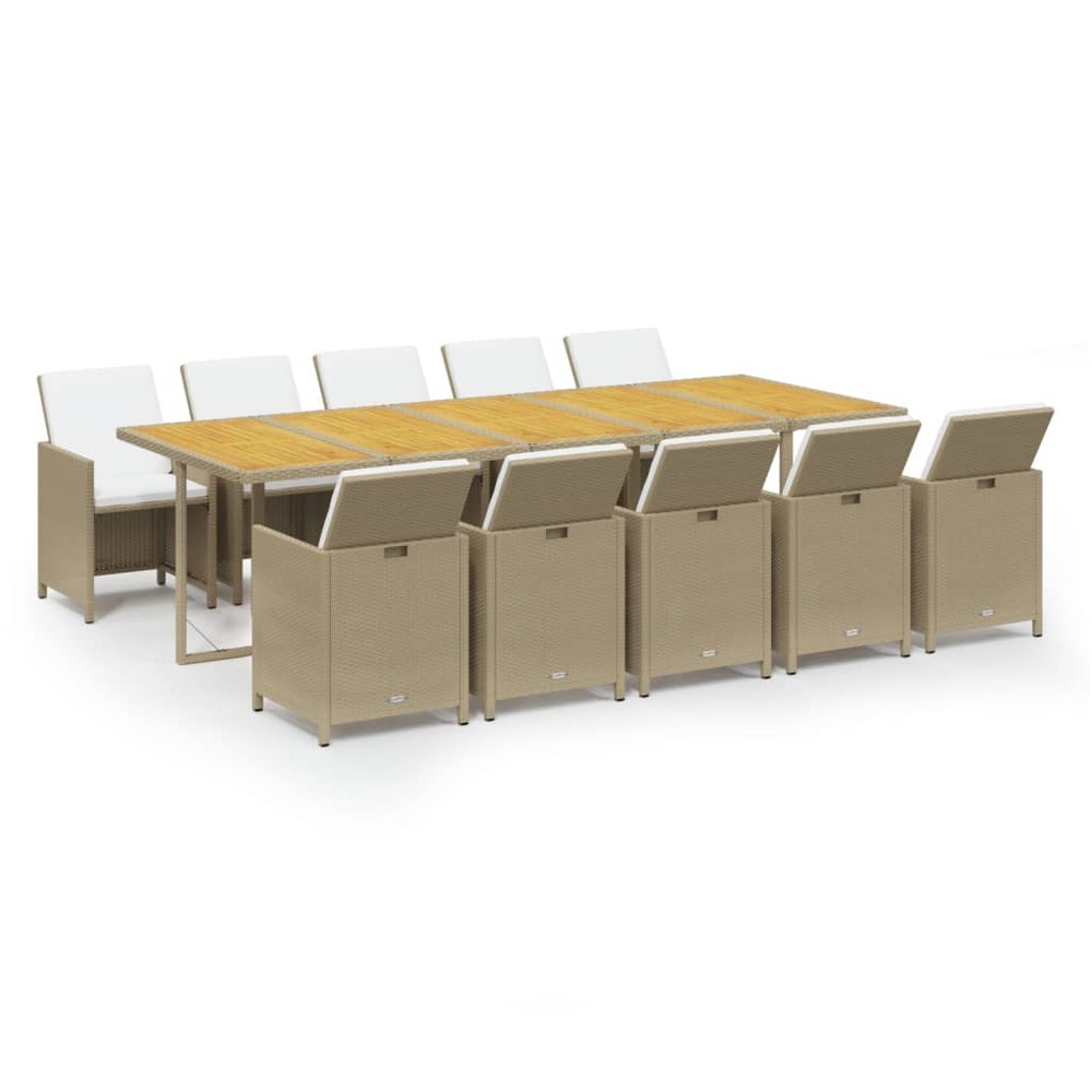 Ensemble à dîner de jardin coussins 11 pcs résine tressée beige