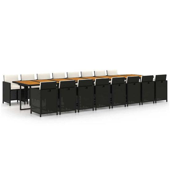 Ensemble à manger de jardin 17 pcs coussins noir résine tressée