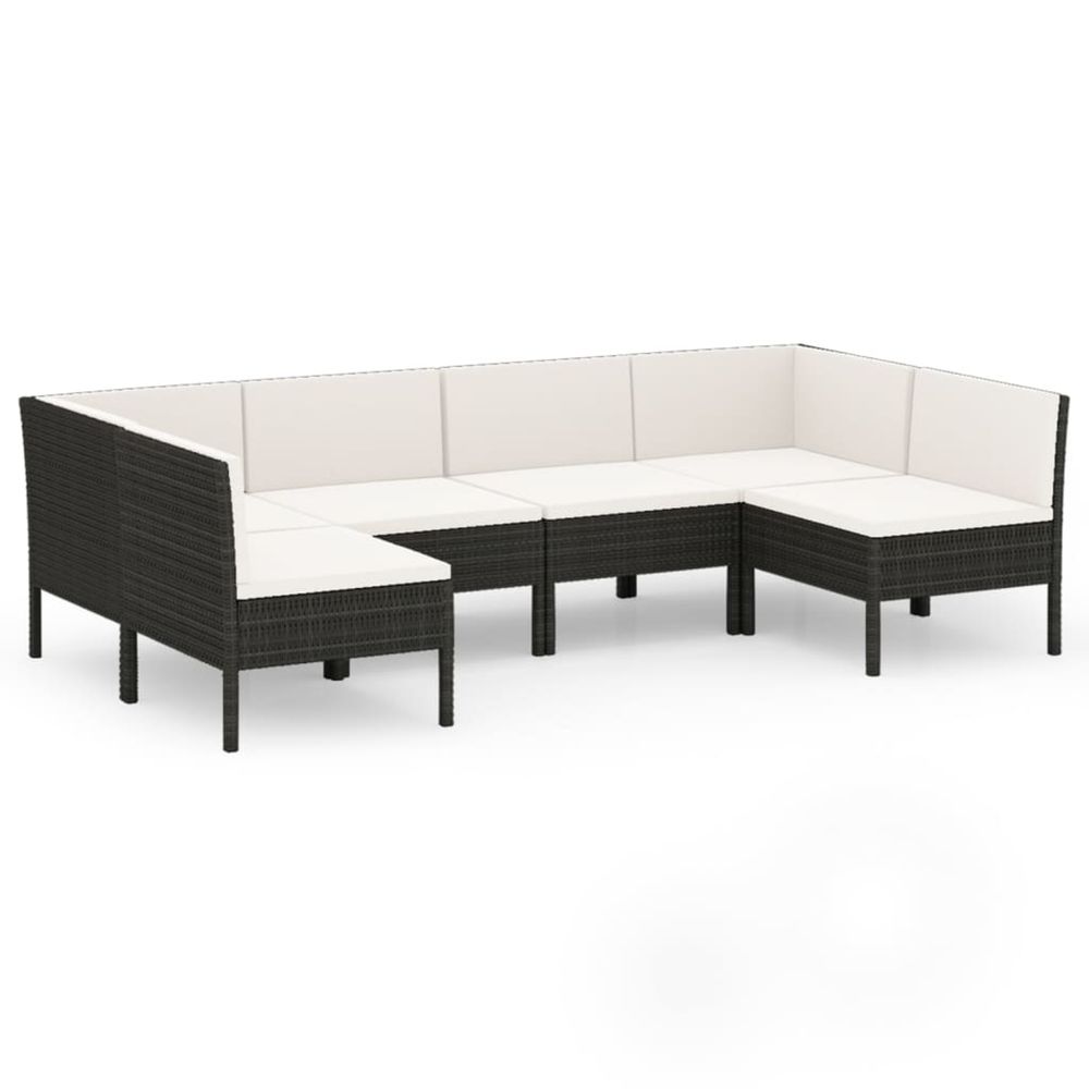 Salon de jardin 6 pcs avec coussins résine tressée noir