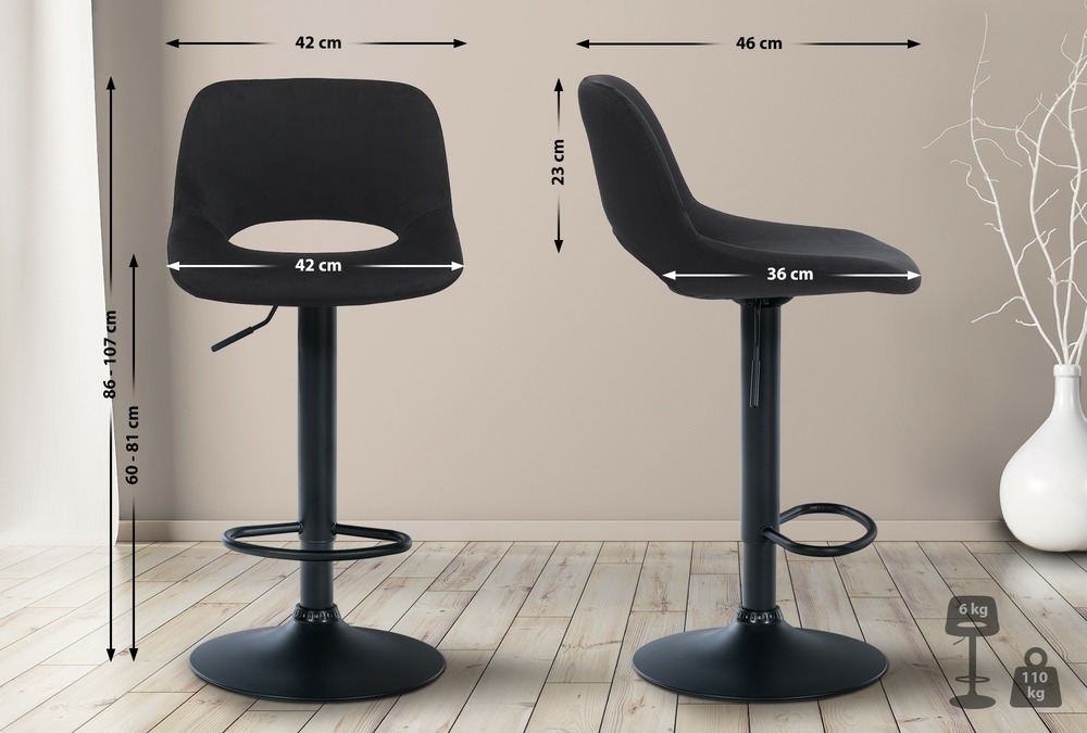 Lot de 2 tabourets de bar camden velours noir