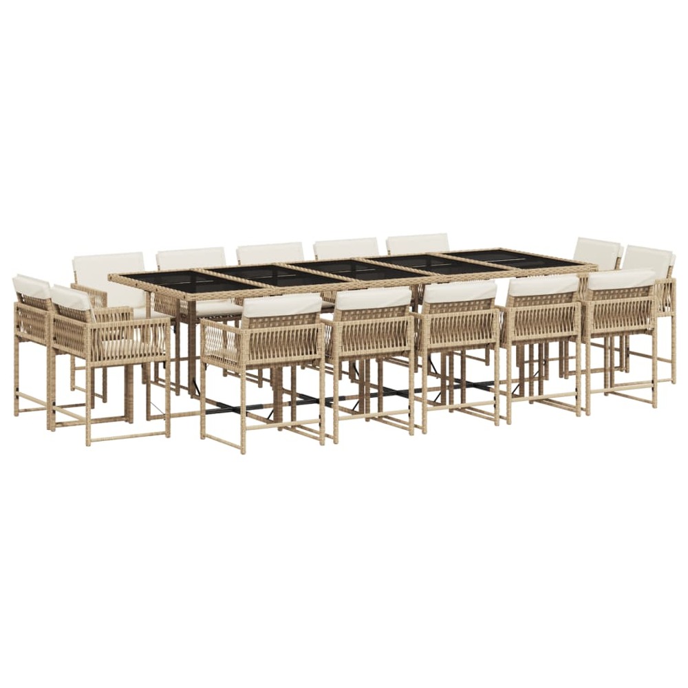 Ensemble à manger de jardin et coussins 15 pcs beige
