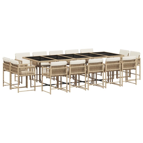Ensemble à manger de jardin et coussins 15 pcs beige
