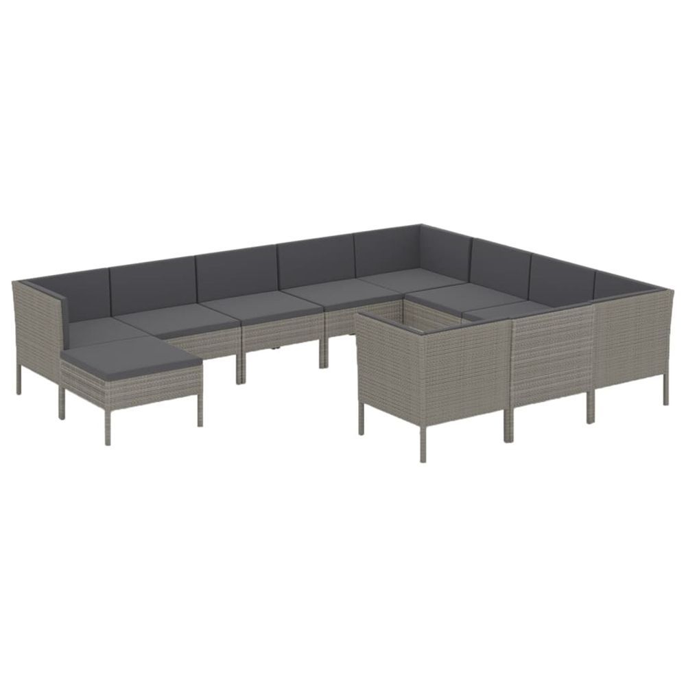 Salon de jardin 11 pcs avec coussins résine tressée gris
