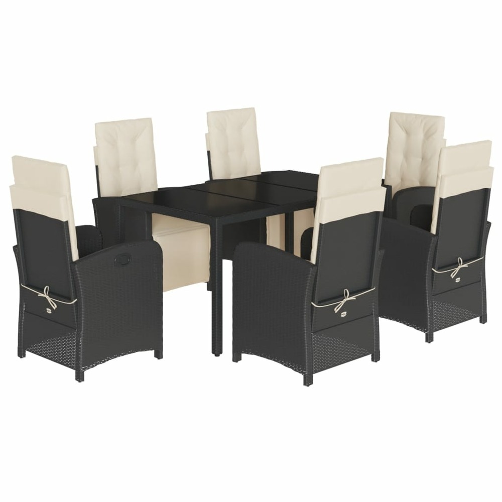 Ensemble à manger de jardin coussins 7pcs noir résine tressée