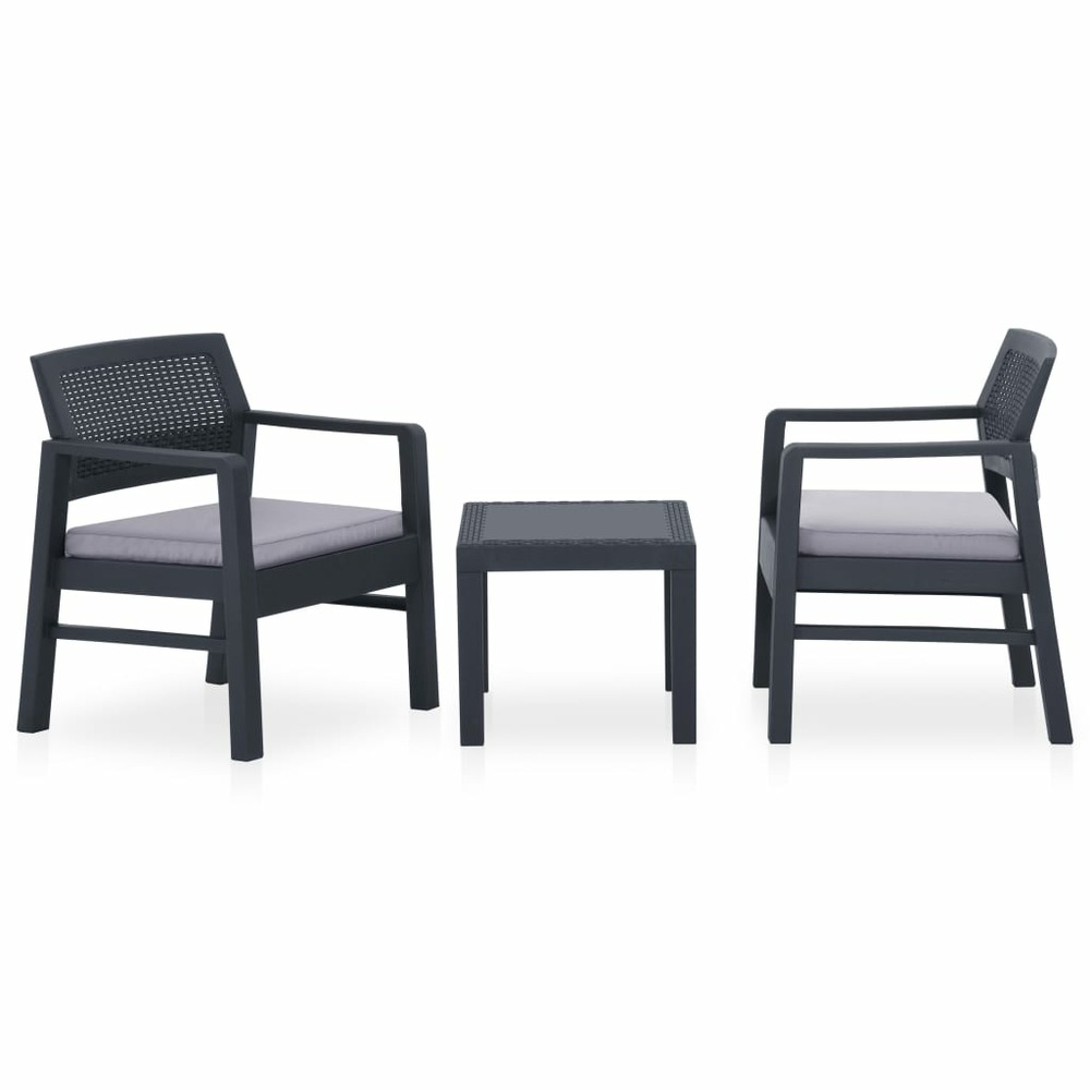 Salon de jardin 3 pcs avec coussins plastique gris