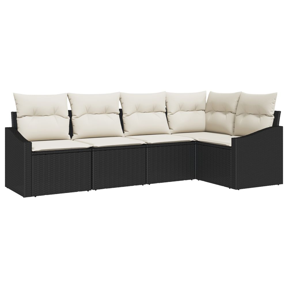 Ensemble de salle à manger de jardin 5 pièces avec coussins en poly-rattan noir