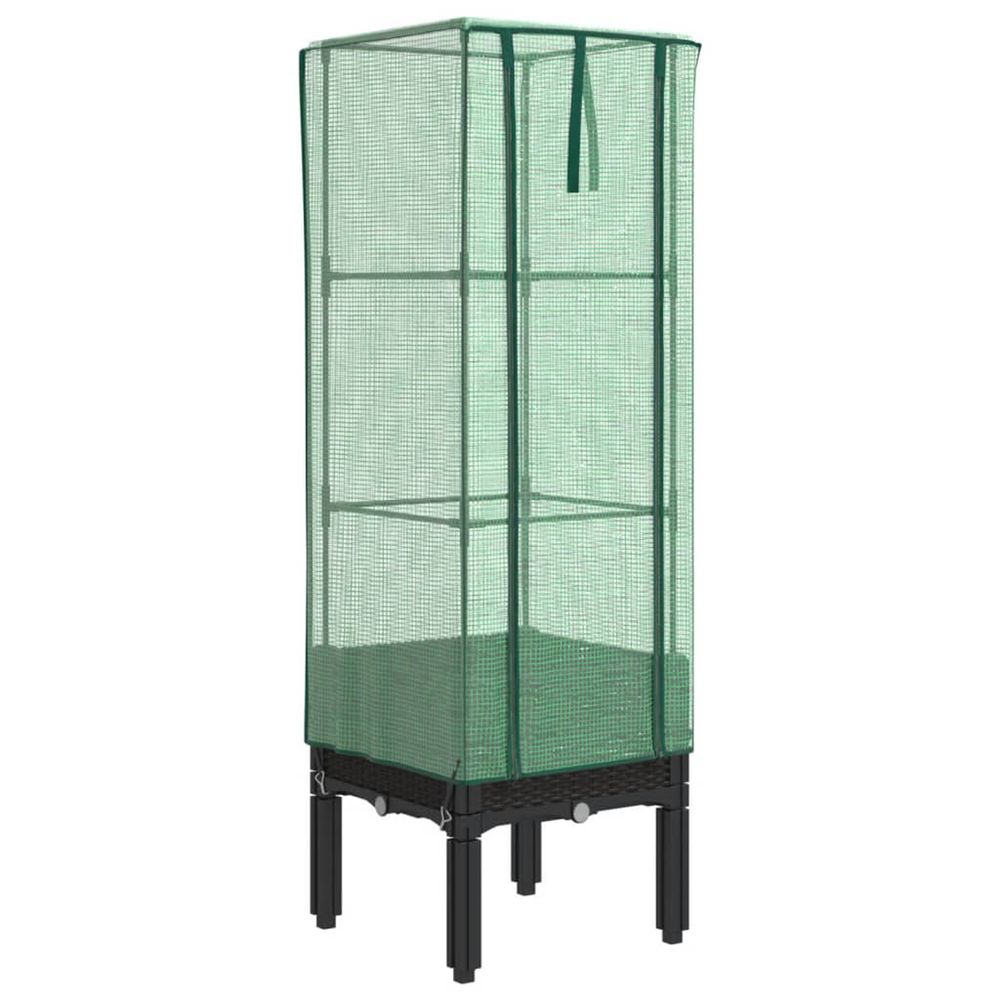 Jardinière d'extérieur surélevée avec housse aspect rotin 40x40x140 cm