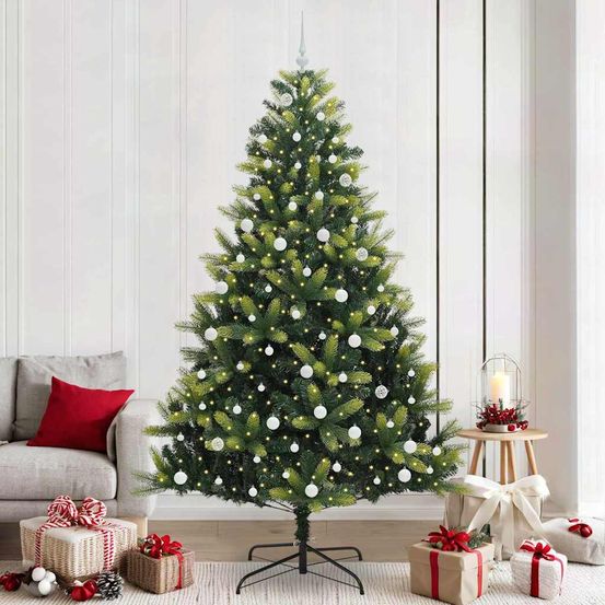 Sapin de noël lumineux 2,40m très dense, décorations et guirlande led incluses