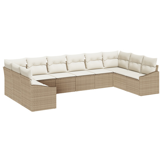 Ensemble de canapé de jardin 10 pièces avec coussins beige rattan pe