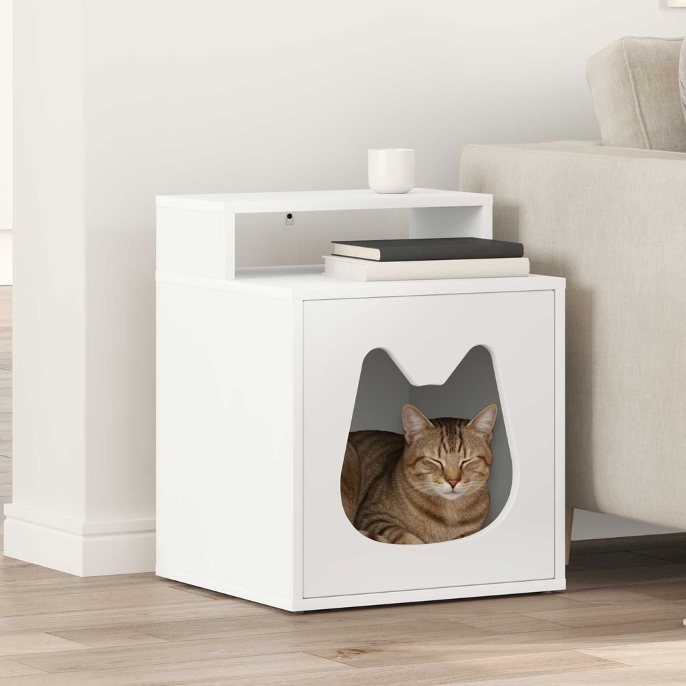 Petit meuble chat bois repos blanc 53,5cm pour petit chat universel