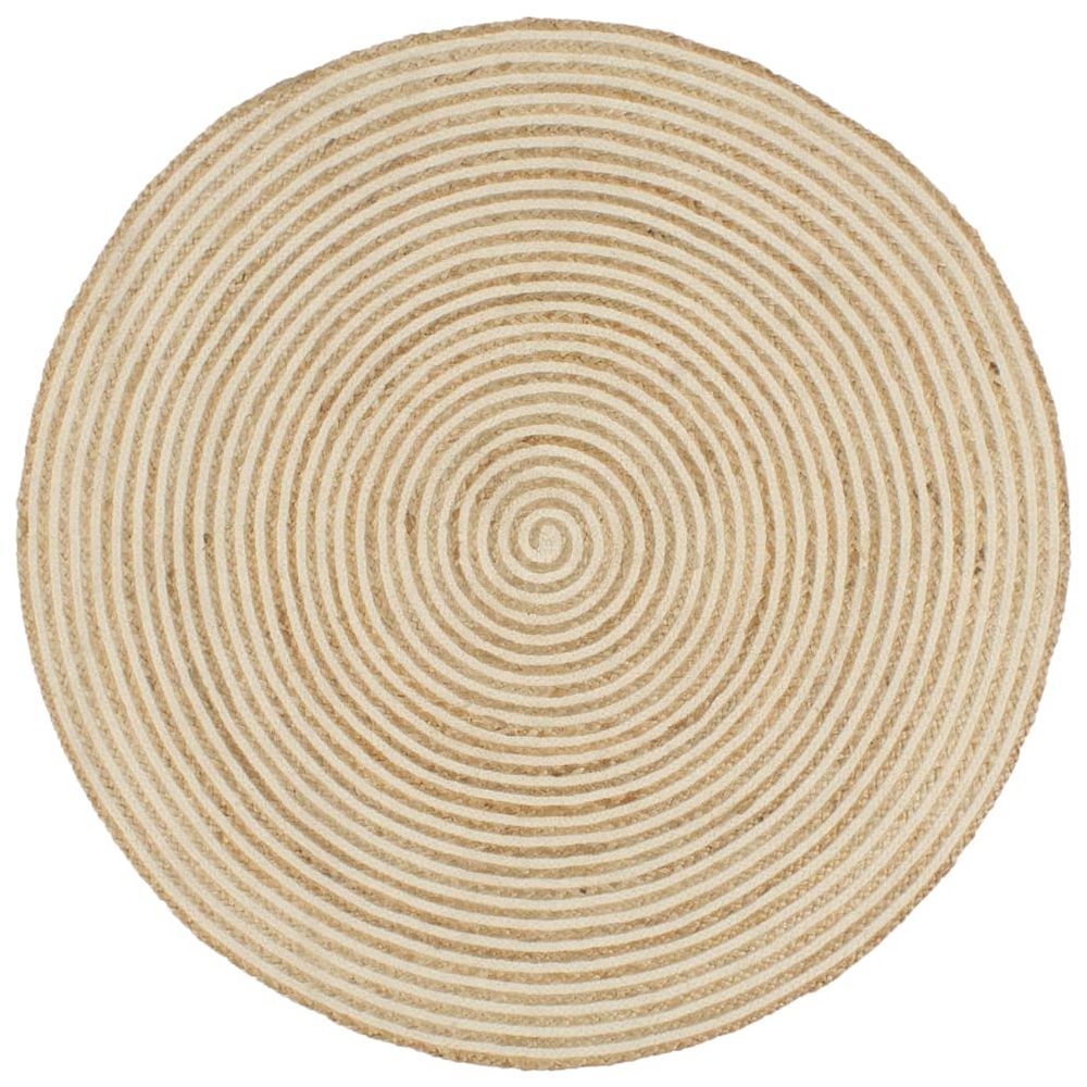 Tapis fait main Jute spirale Blanc 90cm