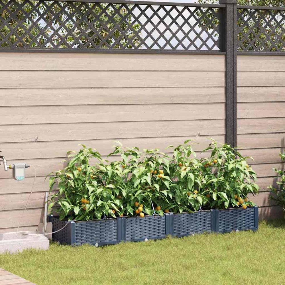 Jardinière acier avec irrigation pour jardin terrasse gris 160x40x22 cm