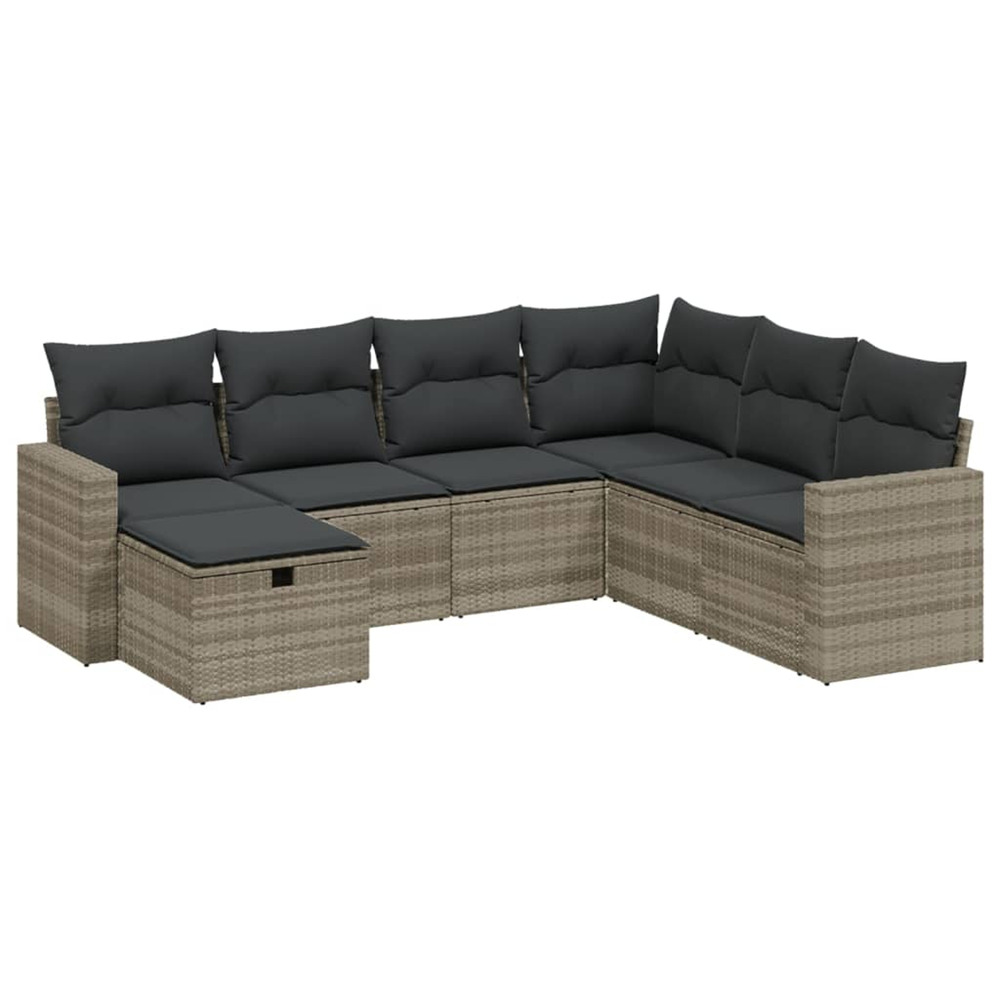 Salon de jardin avec coussins 7 pcs gris clair résine tressée