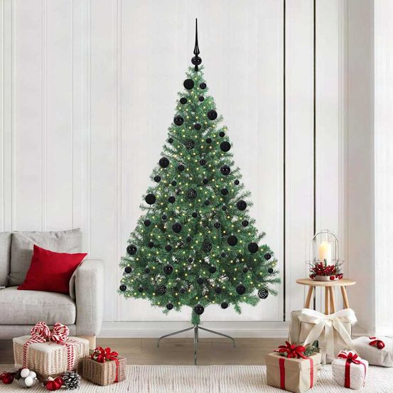 Sapin de noël 210 cm pré-éclairé pvc avec 120 boules et cimier inclus