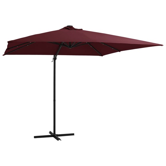 Parasol de jardin en porte-à-faux lumières led rouge bordeaux