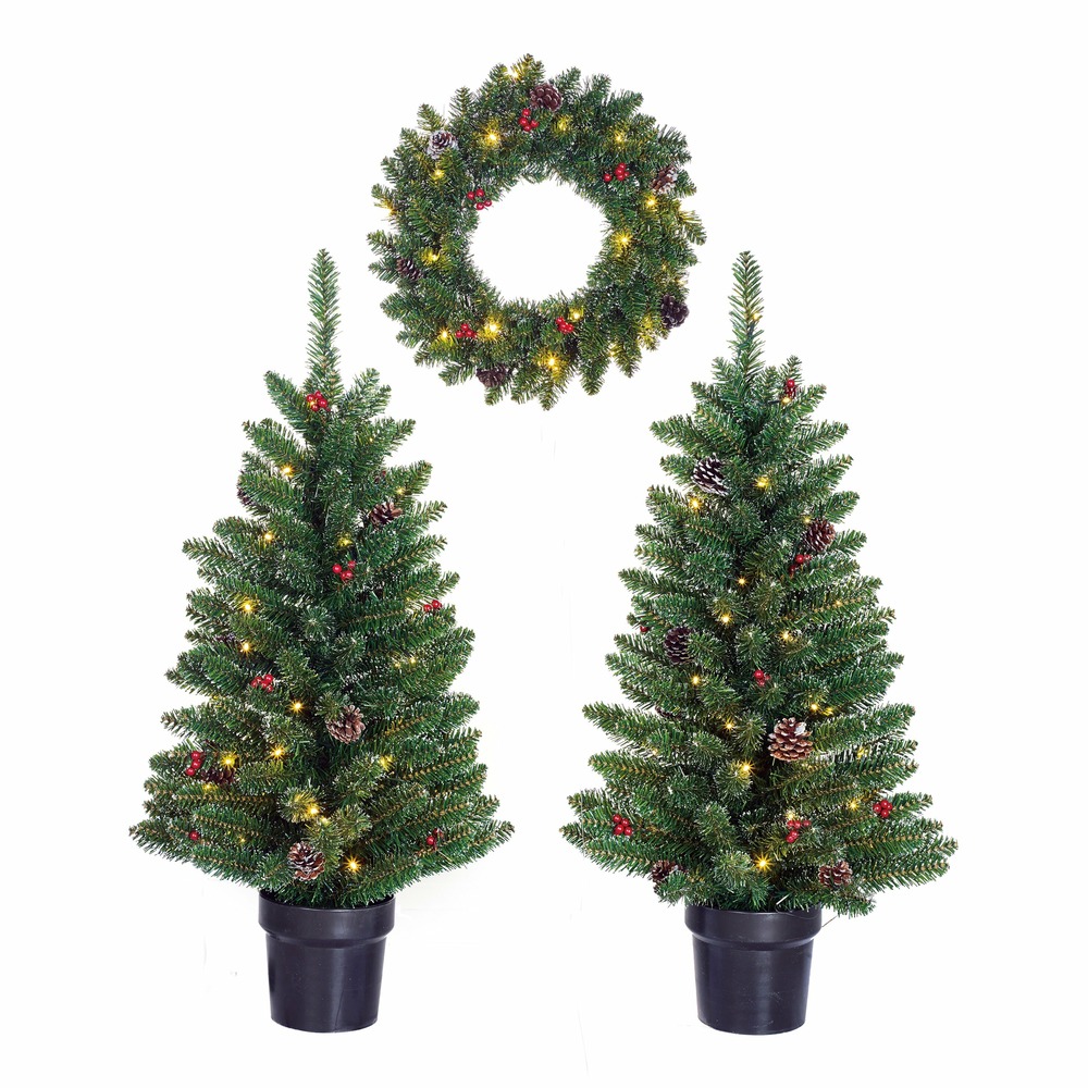 Black box trees creston coffret sapin de noël et couronne - 2 sapins de noël artificiels en 1 couronne avec éclairage led - vert