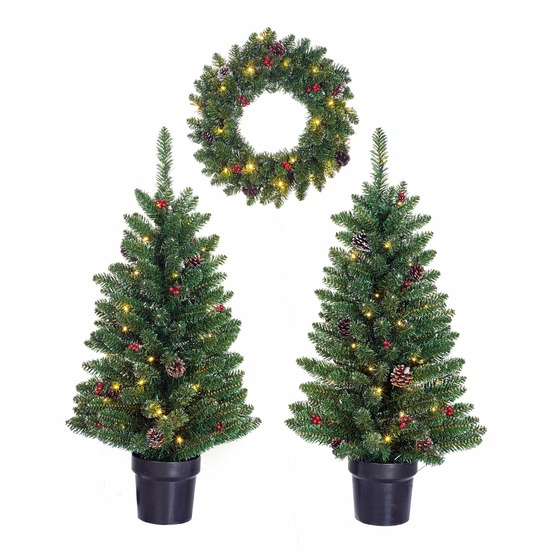 Black box trees creston coffret sapin de noël et couronne - 2 sapins de noël artificiels en 1 couronne avec éclairage led - vert