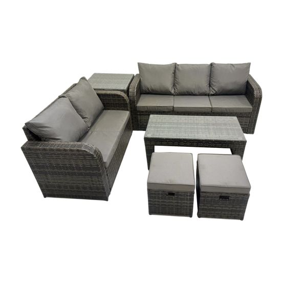 Ensembles de salon de jardin avec table basse rectangulaire table d'appoint 2 petits tabourets gris foncé mixte