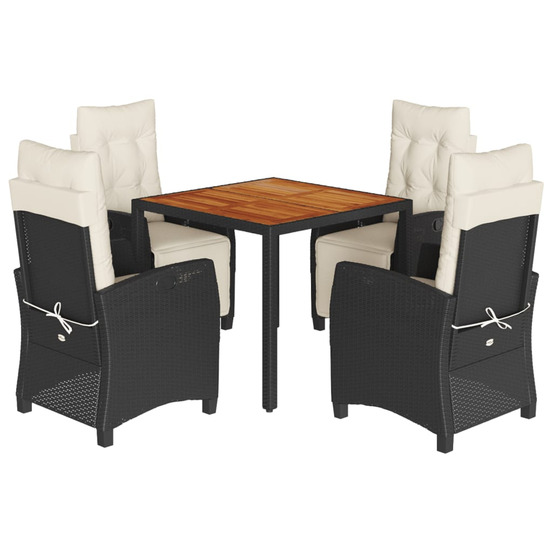 Ensemble à manger de jardin coussins 5pcs noir résine tressée