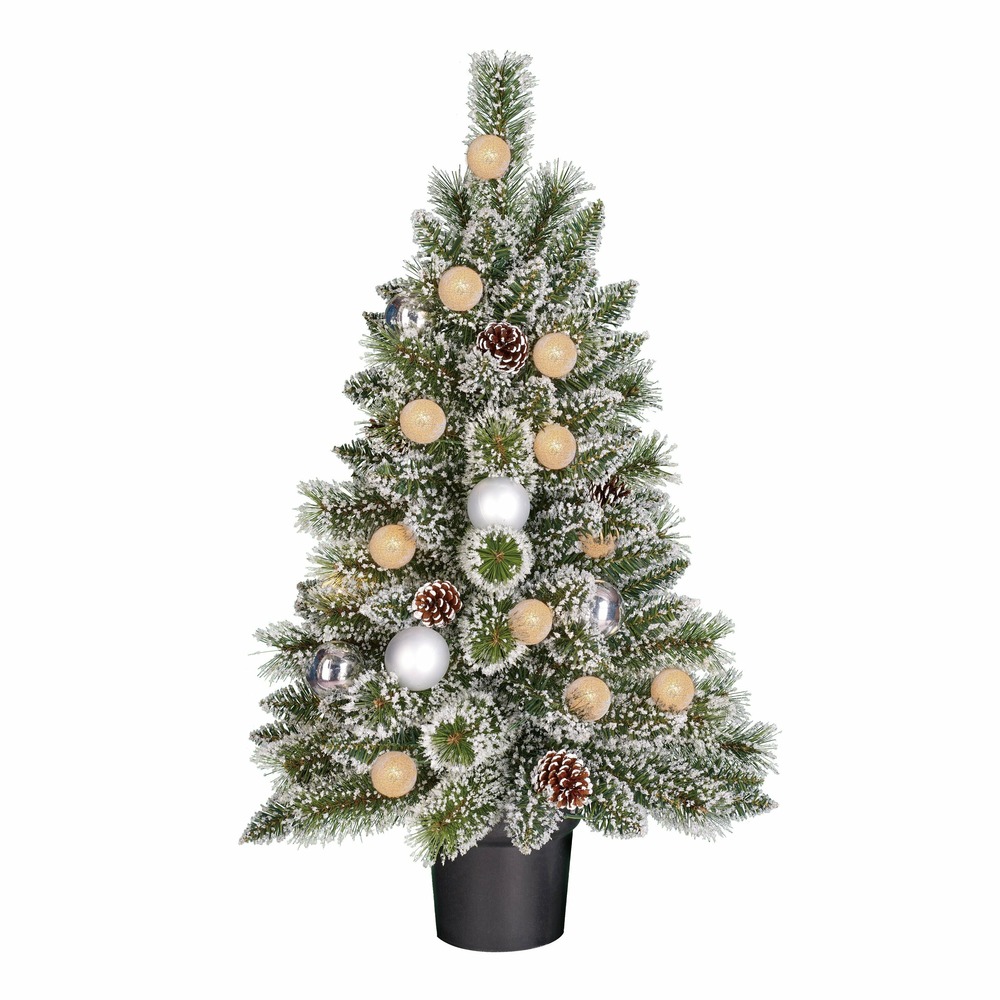 Black box trees kaprun sapin de noel potted vert givre argent blanc chaud 20l 90 tips batterie et minuteur - h90cm