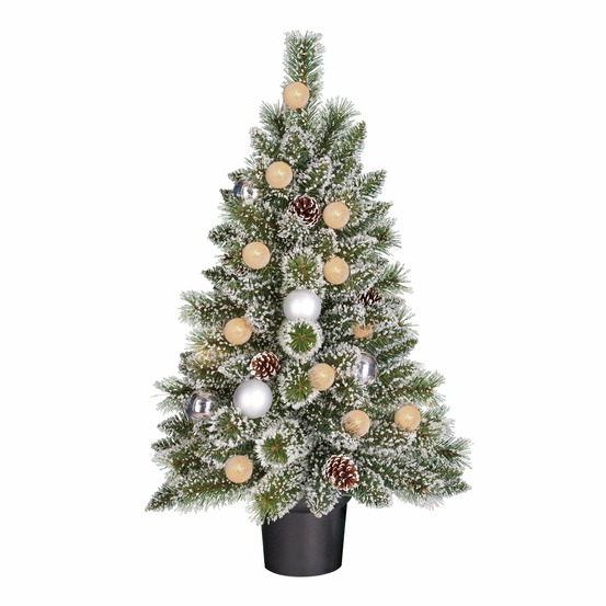 Black box trees kaprun sapin de noel potted vert givre argent blanc chaud 20l 90 tips batterie et minuteur - h90cm