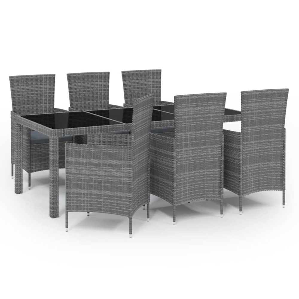 Salon de jardin 7 pcs avec coussins résine tressée gris