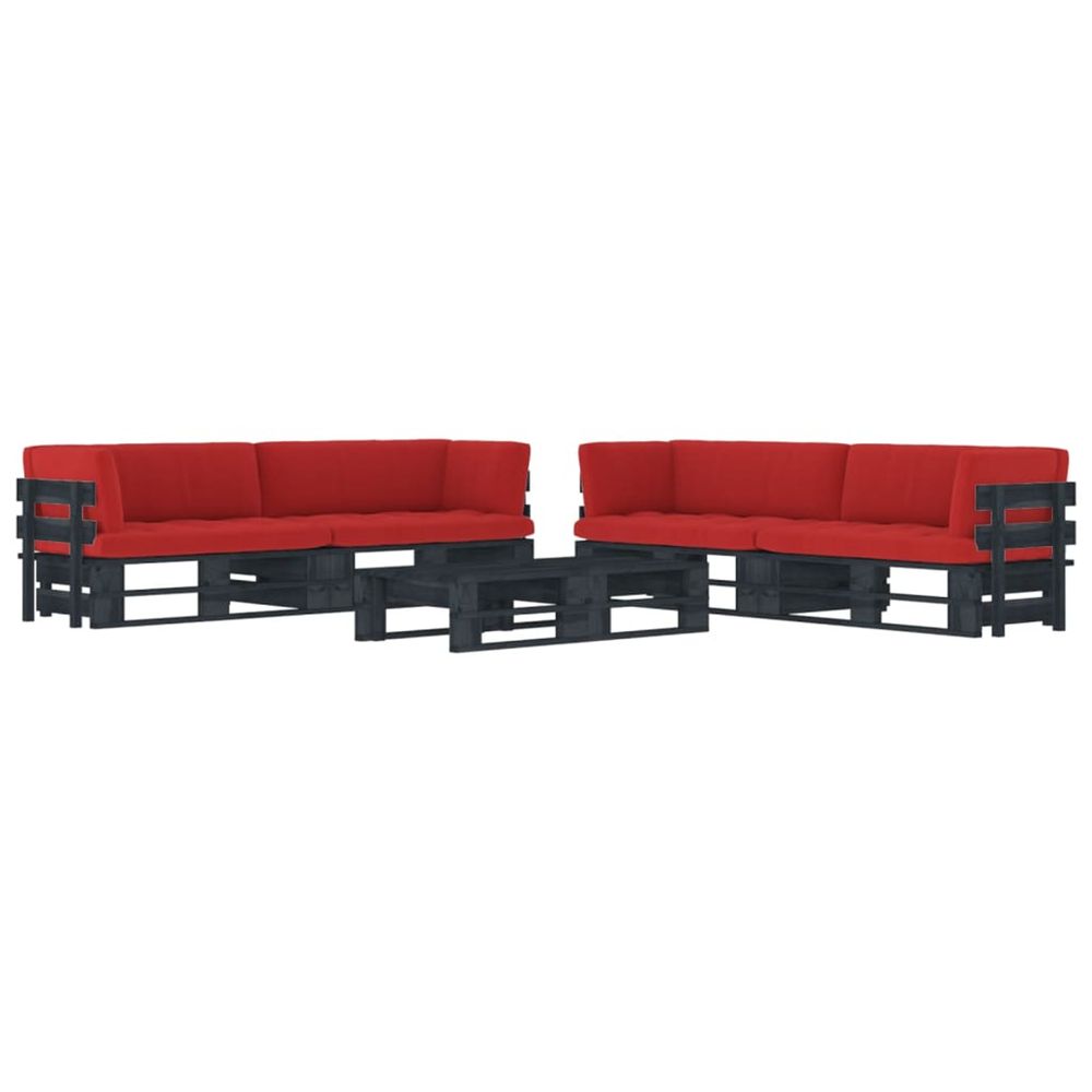 Salon de jardin palette 6pcs avec coussins pin imprégné de noir