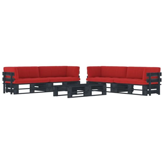Salon de jardin palette 6pcs avec coussins pin imprégné de noir