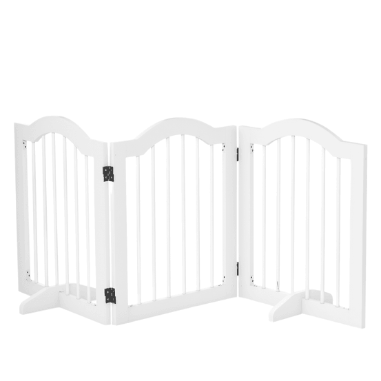 Barrière sécurité 3 sections bois chien maison pliable pieds stabilisateurs 154x61cm blanc - comfortxl pet living