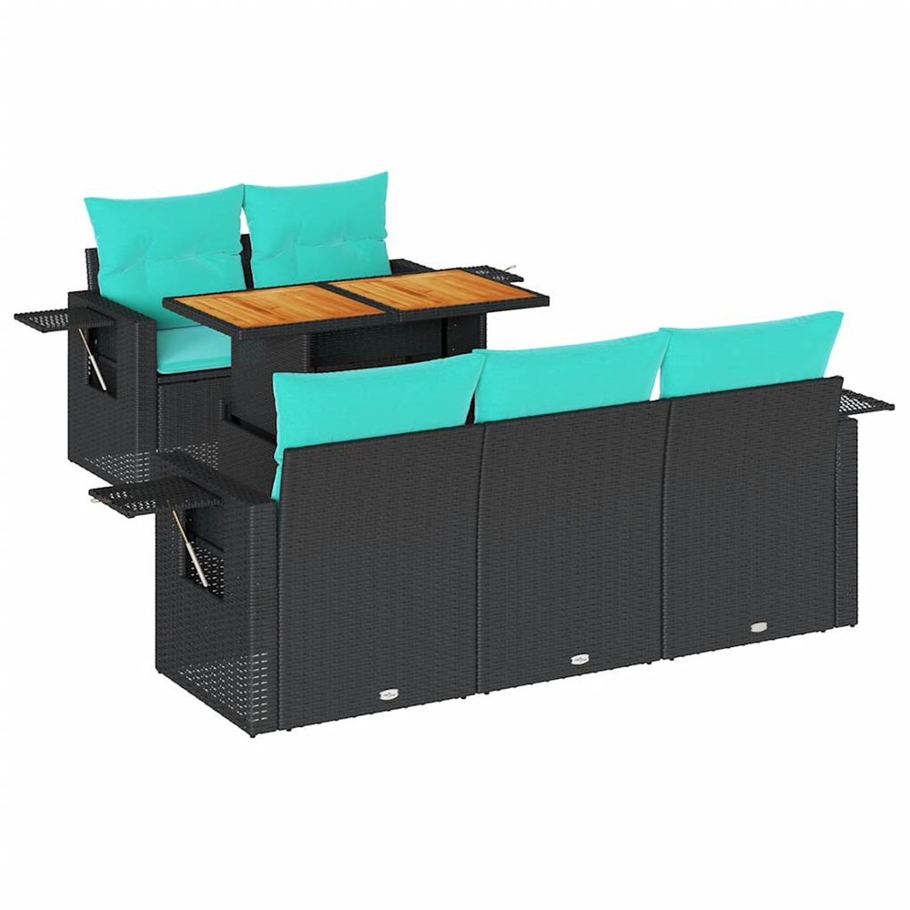 Salon de jardin 6 pcs avec coussins noir résine tressée