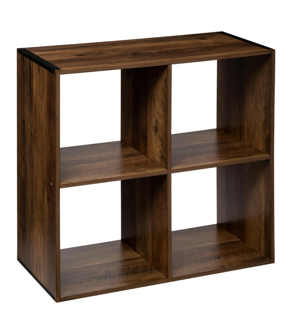 Meuble étagère 4 cases de rangement coloris bois foncé style industriel h 67.5 cm