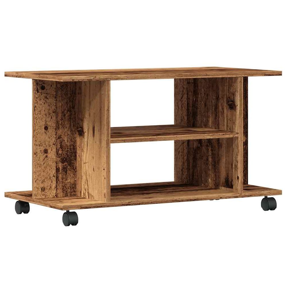 Meuble tv avec roulettes vieux bois 80x40x45 cm bois ingénierie