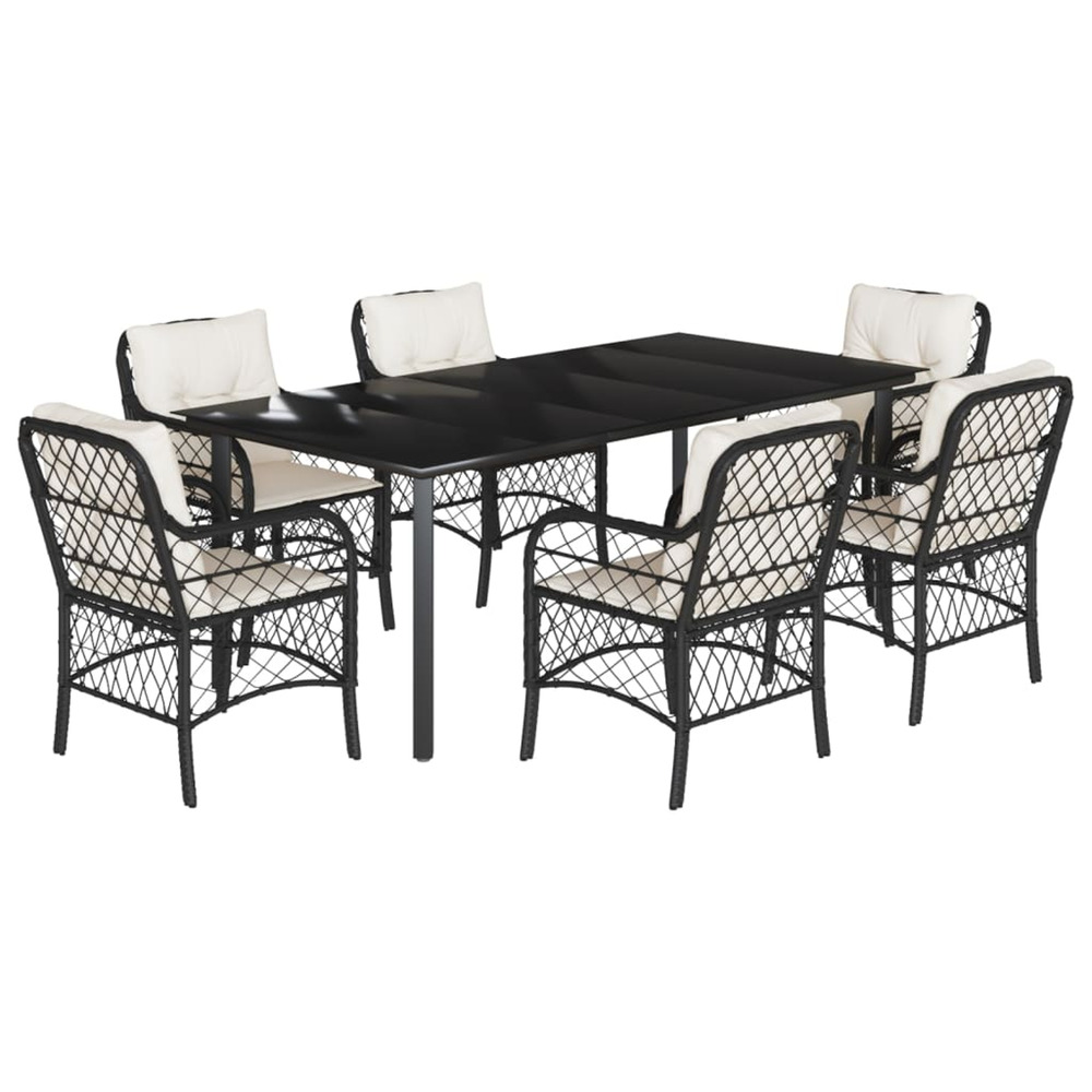 Ensemble à manger de jardin coussins 7pcs noir résine tressée