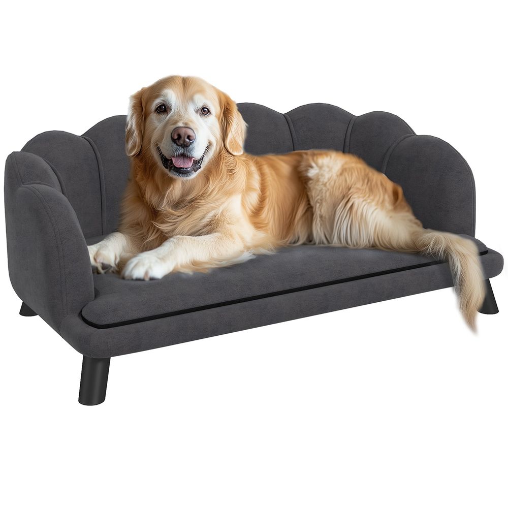 Canapé lit chien chat velours intérieur design coquillage gris foncé 98x60cm - comfortxl outdoor living