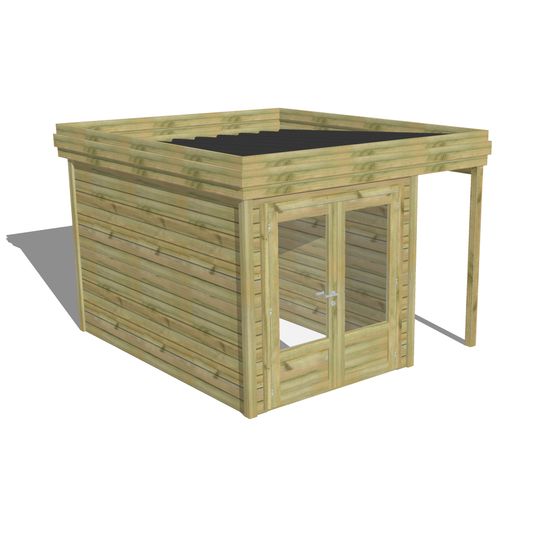 Abri de jardin bois pin traité autoclave 27mm - 3,14x3,44m / 11m2 - bac acier - abri français