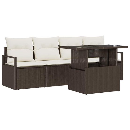 Ensemble de canapé de jardin 5 pc marron poly rotin