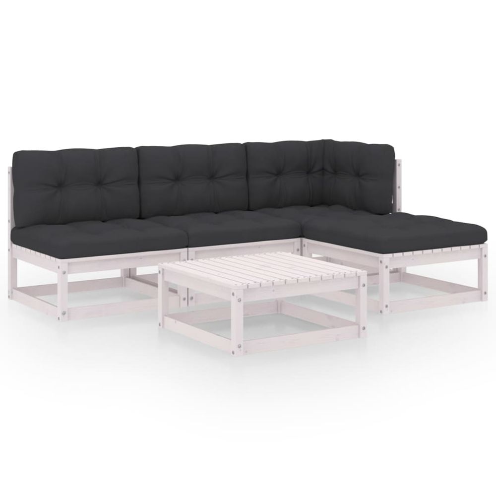 Salon de jardin 5 pcs avec coussins bois de pin massif
