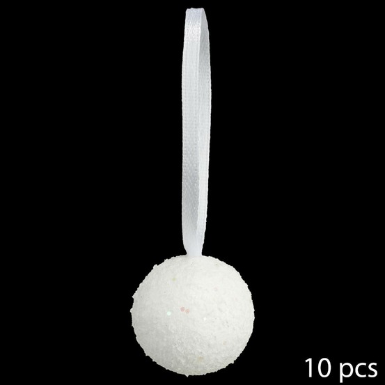 Lot de 10 boules pailletées d.6cm polystyrène blanc