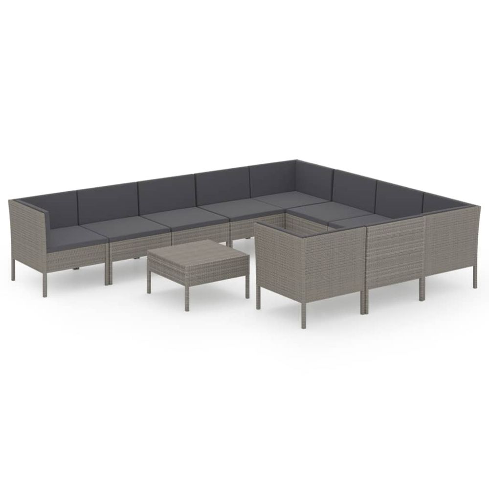 Salon de jardin 11 pcs avec coussins résine tressée gris