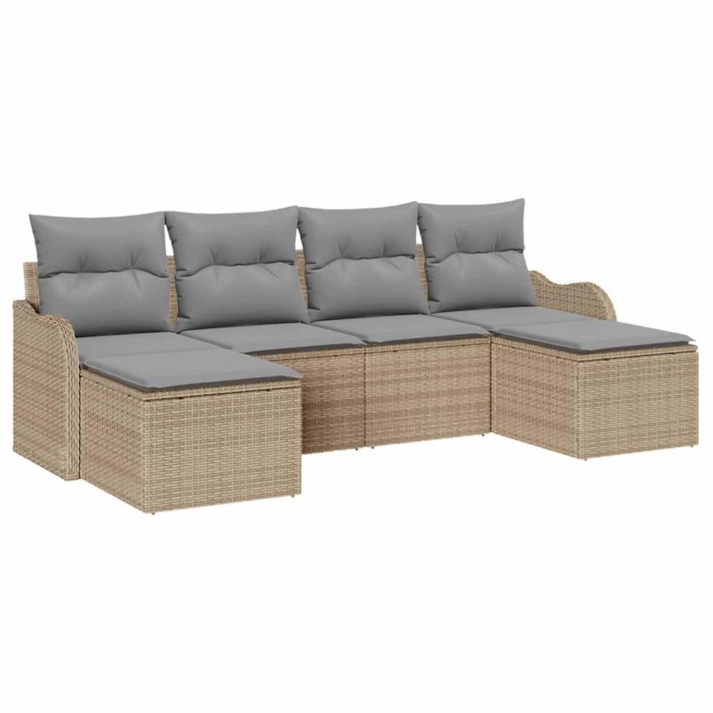 Ensemble de canapé de jardin 6 pc beige et gris clair polyrotin